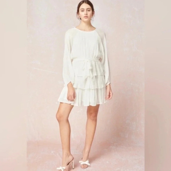 Entro | Elizabeth‎ Tiered Puff Bubble Sleeve Dress White Layered Bohemian Small - Picture 2 of 12